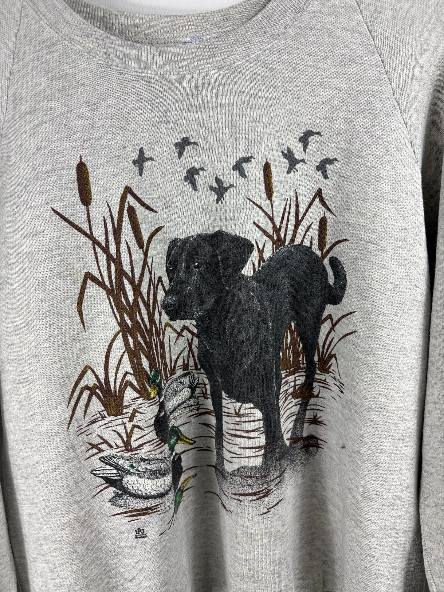 Black Lab Duck Hunting Sweatshirt | Vintage 1990s Wildlife Animal Graphic Pullover | Outdoor Dog Lover Sweater