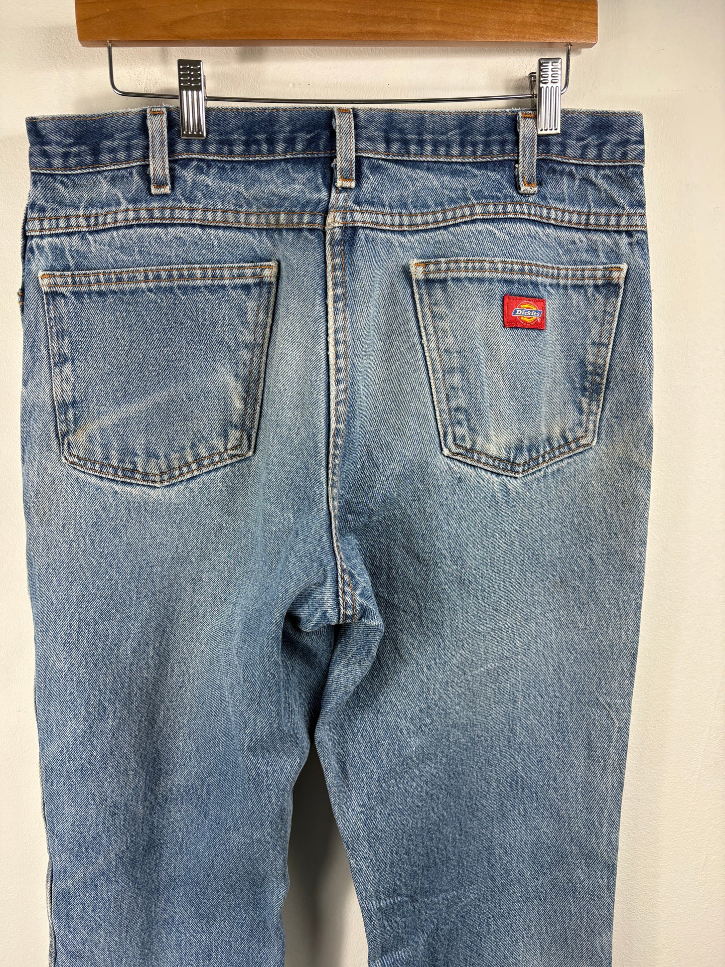 Dickies Blue Jeans | Vintage Faded Workwear Denim Pants | Distressed Hem Straight Fit