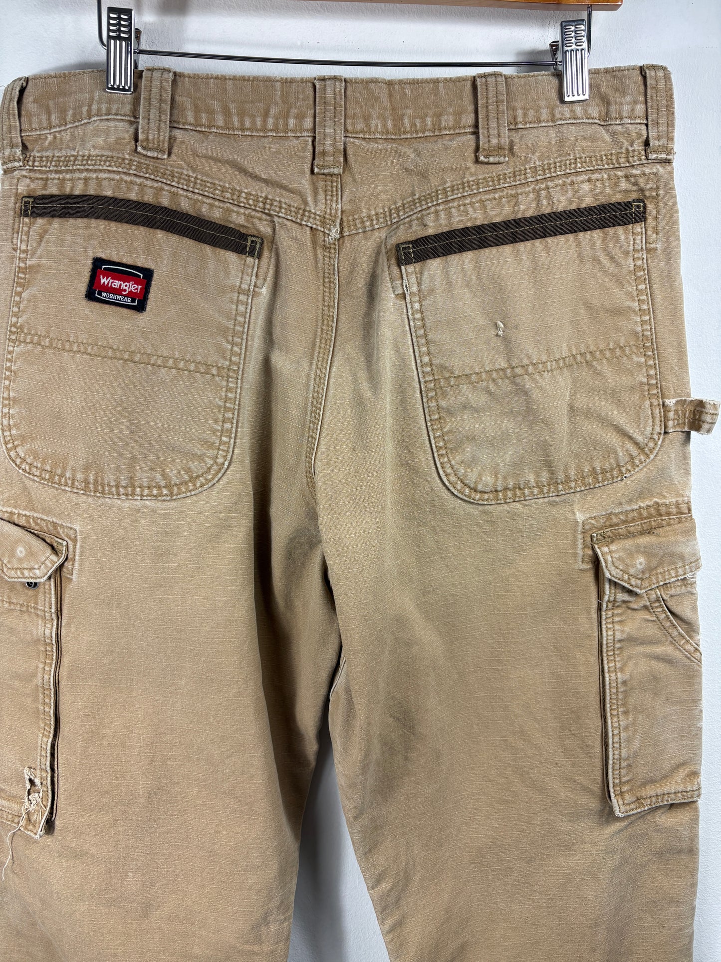 Wrangler Cargo Work Pants | Vintage 90s Utility Carpenter Trousers | Heavy-Duty Canvas Bottoms