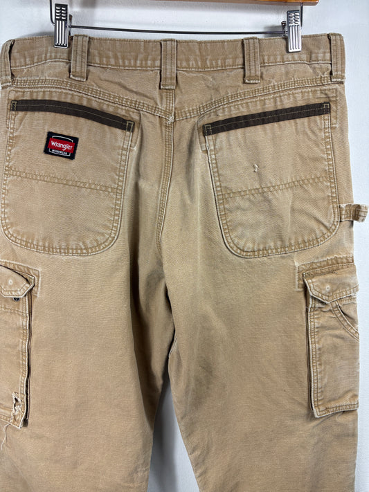 Wrangler Cargo Work Pants | Vintage 90s Utility Carpenter Trousers | Heavy-Duty Canvas Bottoms