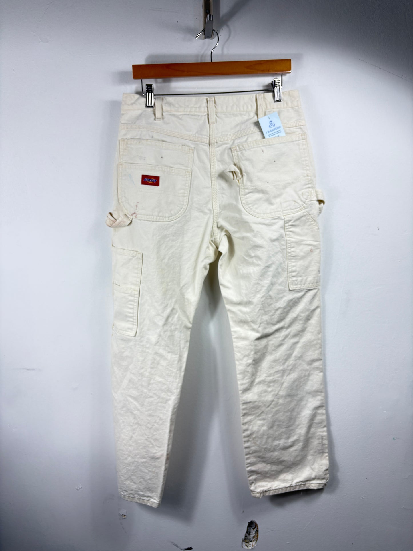 Dickies Painter Pants | Vintage Workwear Cream Utility Trousers | Distressed Paint-Stained Carpenter Bottoms