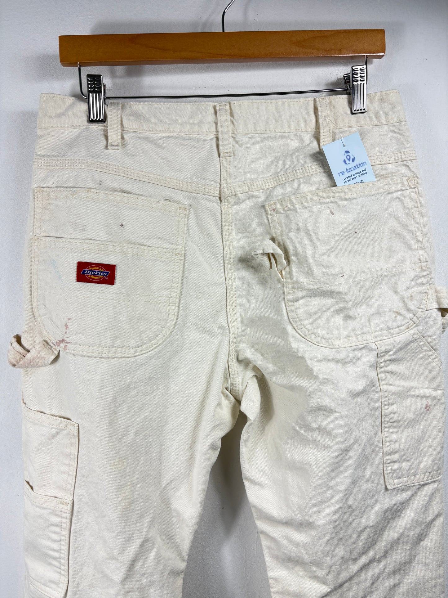Dickies Painter Pants | Vintage Workwear Cream Utility Trousers | Distressed Paint-Stained Carpenter Bottoms