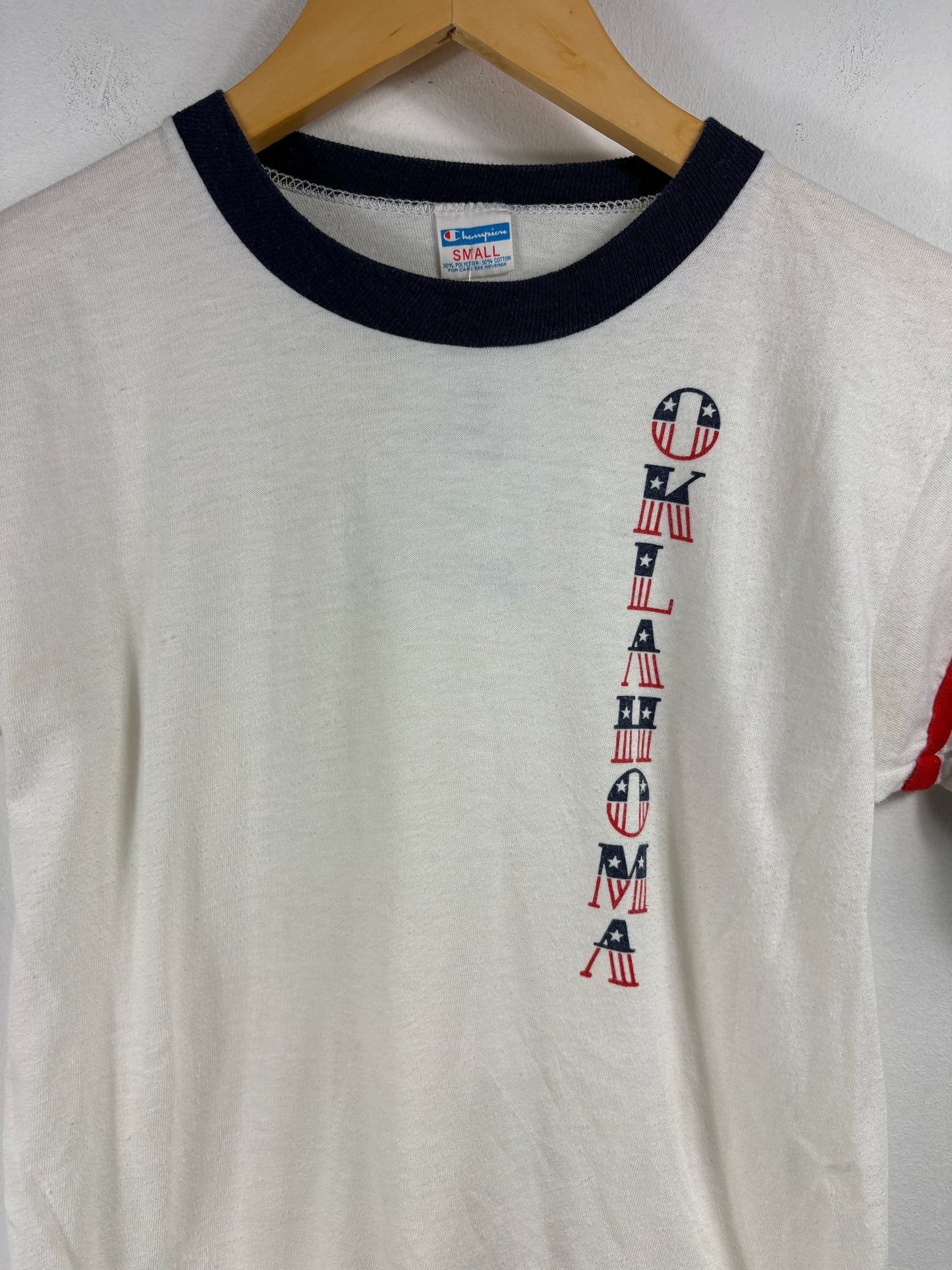 Oklahoma Ringer T-Shirt | Vintage 1970s Americana Graphic Tee | Retro Sports Style Shirt