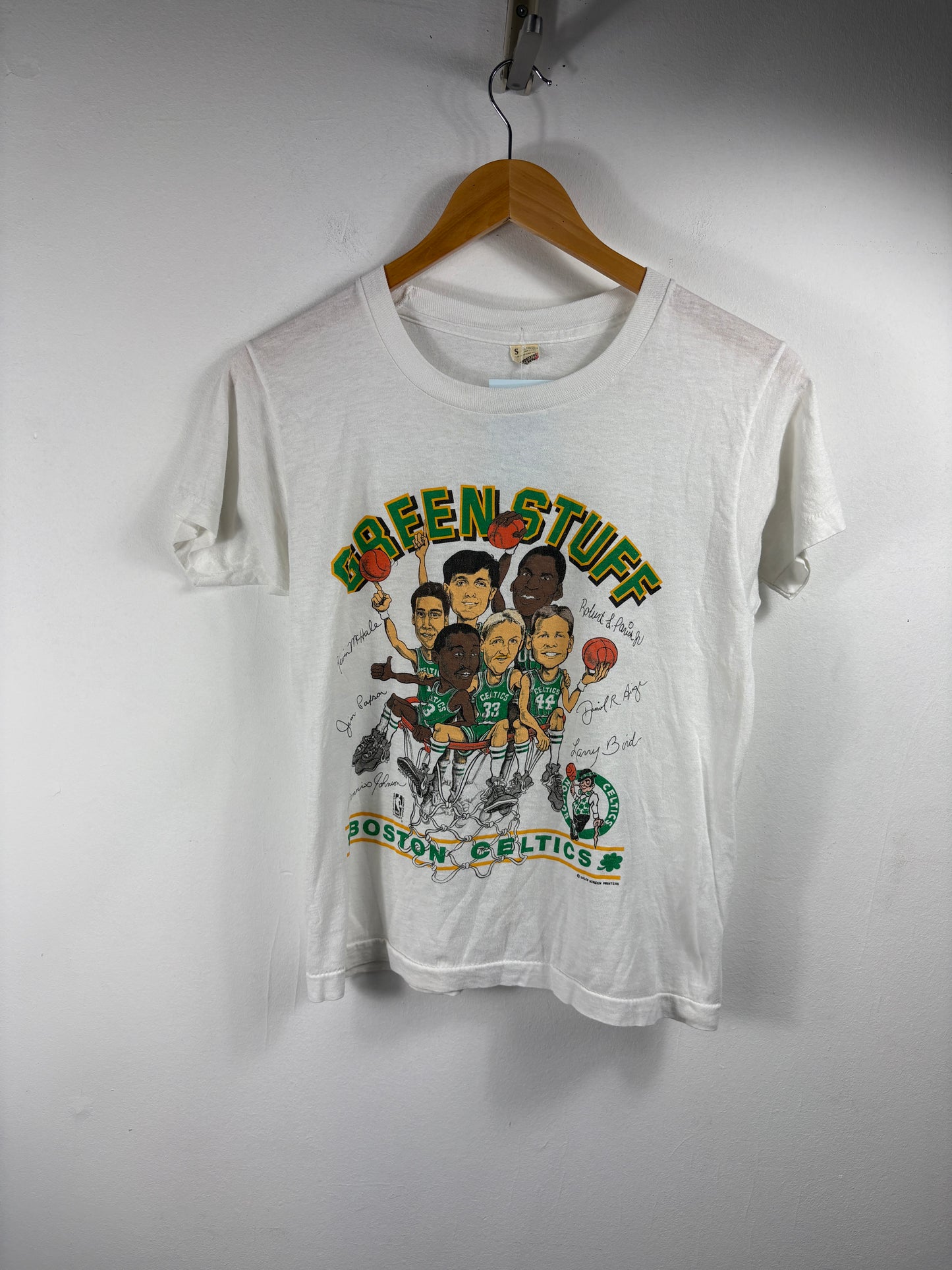 Boston-Celtics Green-Stuff T-Shirt | Vintage 80s Cartoon Basketball Graphic Tee | NBA Classic Fan Shirt