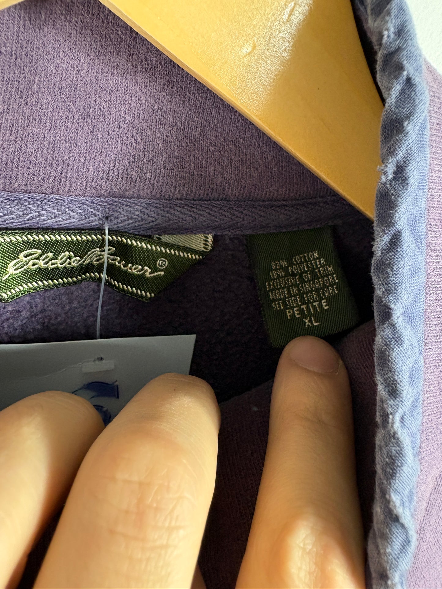 Eddie-Bauer Quarter-Zip Sweatshirt | Vintage 90s Petite Cropped Pullover | Purple Fleece Collar