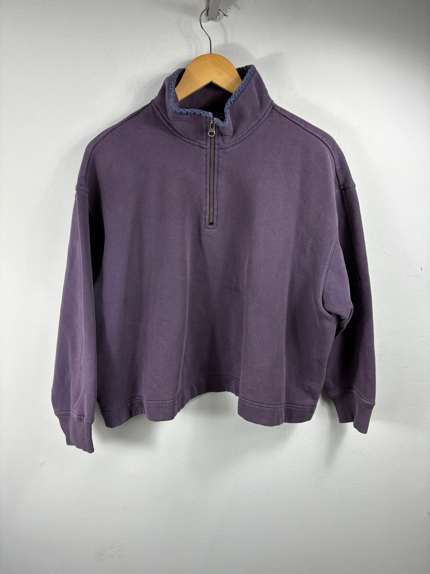 Eddie-Bauer Quarter-Zip Sweatshirt | Vintage 90s Petite Cropped Pullover | Purple Fleece Collar