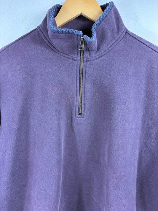 Eddie-Bauer Quarter-Zip Sweatshirt | Vintage 90s Petite Cropped Pullover | Purple Fleece Collar
