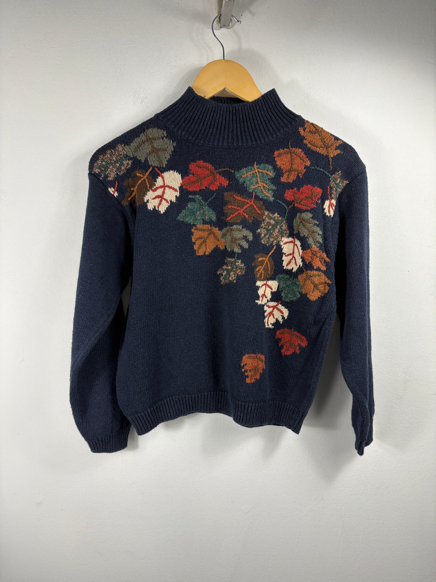 Dress-Barn Sweater | Vintage 90s Fall Leaf Knit Pullover | Autumn Botanical Crewneck Sweater