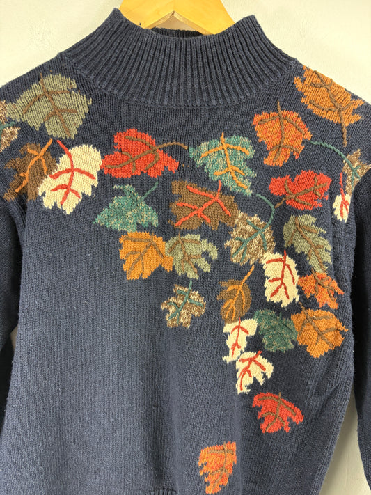 Dress-Barn Sweater | Vintage 90s Fall Leaf Knit Pullover | Autumn Botanical Crewneck Sweater