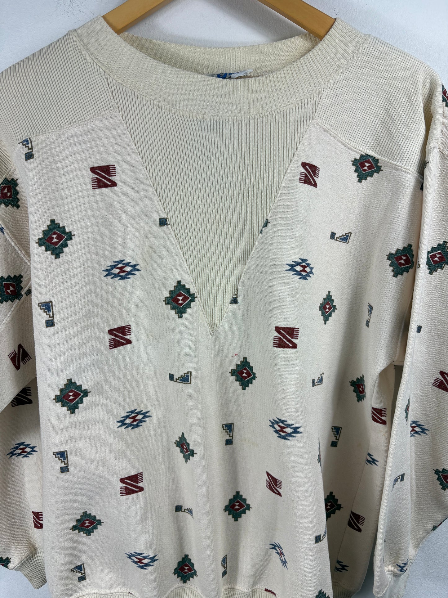 First-S2 Southwestern Sweater | Vintage 1990s Geometric Pattern Pullover | Relaxed Fit Crewneck Top