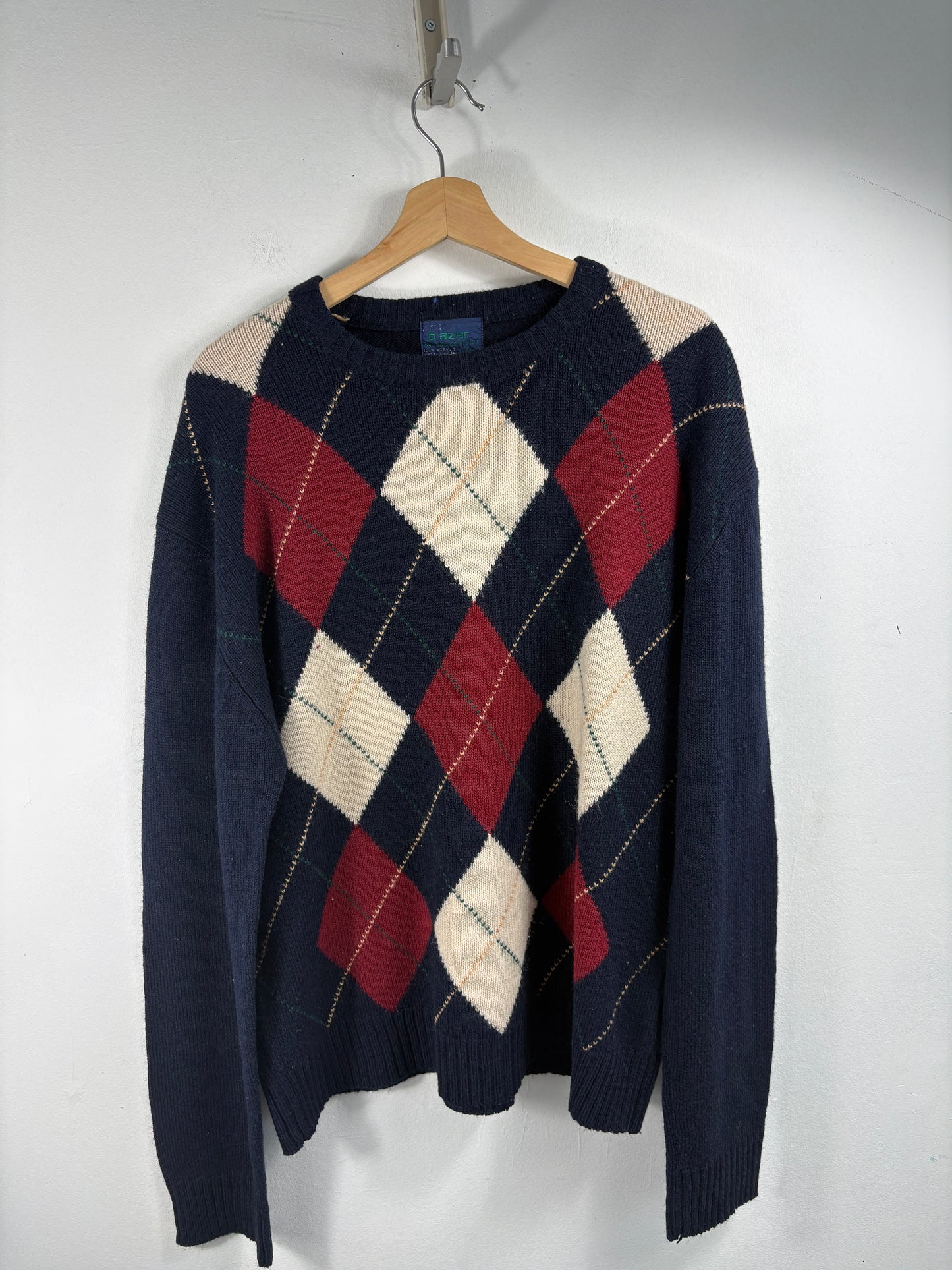 Dazer Argyle Knit Sweater | Vintage Classic Pullover with Diamond Pattern | Preppy Crewneck Knitwear