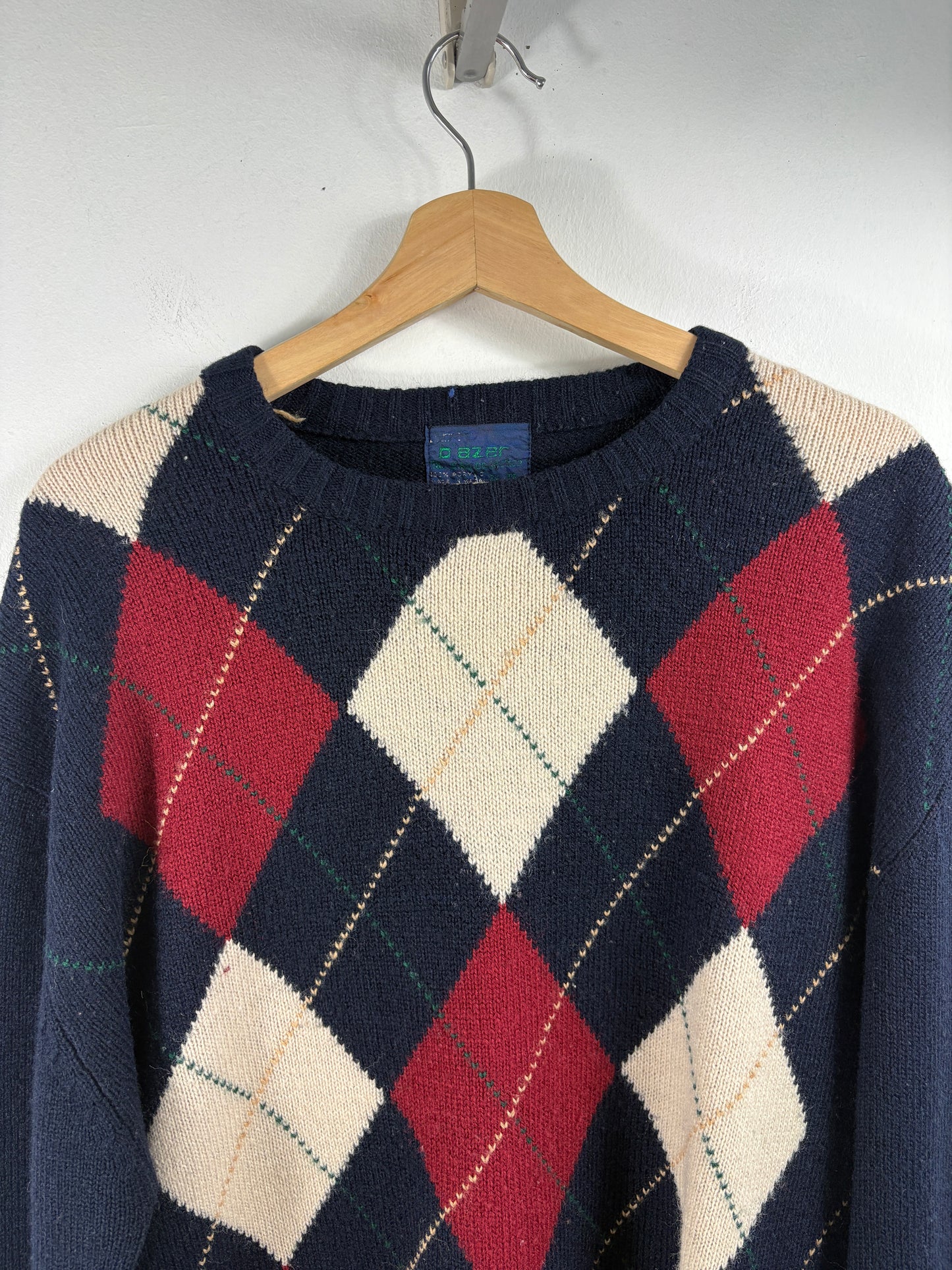 Dazer Argyle Knit Sweater | Vintage Classic Pullover with Diamond Pattern | Preppy Crewneck Knitwear