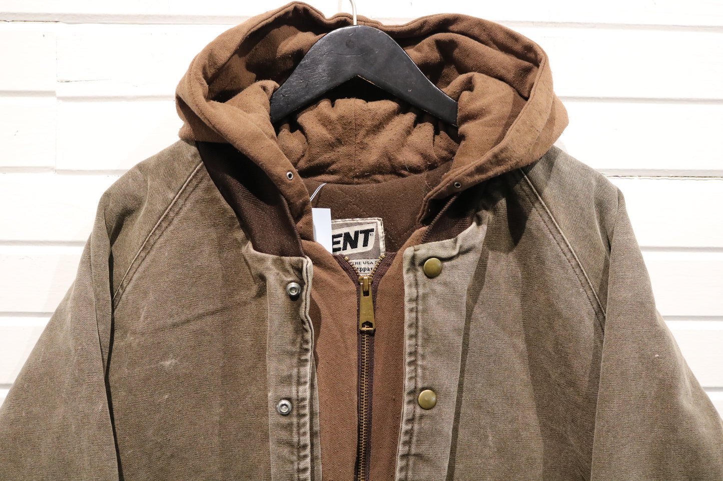 Kent Hooded Canvas Jacket | Vintage 1990s Workwear Brown Outerwear | Heavy Duty Utility Coat