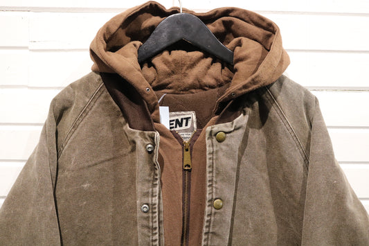 Kent Hooded Canvas Jacket | Vintage 1990s Workwear Brown Outerwear | Heavy Duty Utility Coat