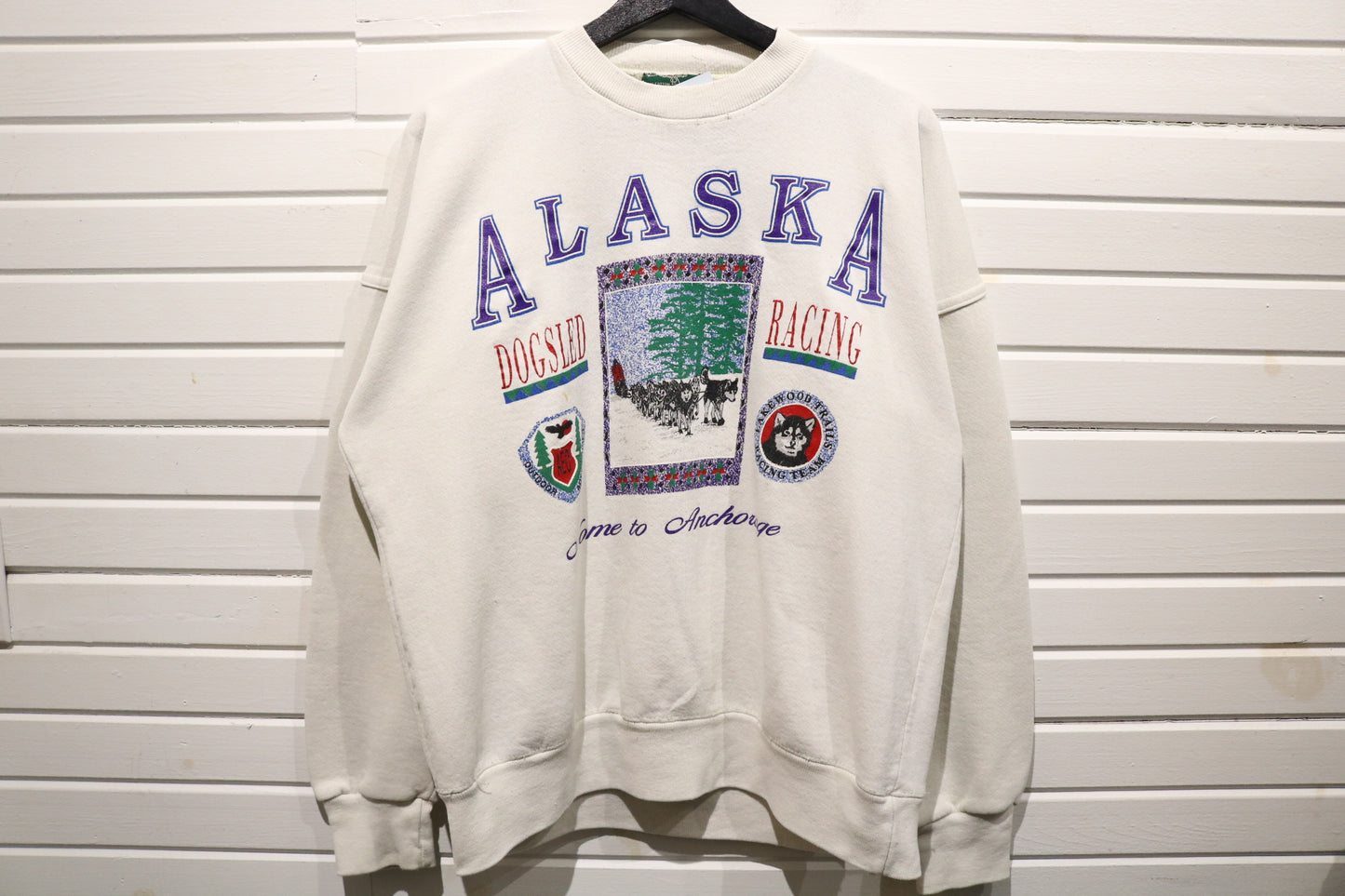 American-Eagle Alaska Dogsled Racing Sweatshirt | Vintage 1990s Sled Team Graphic Pullover | Winter Outdoor Crewneck