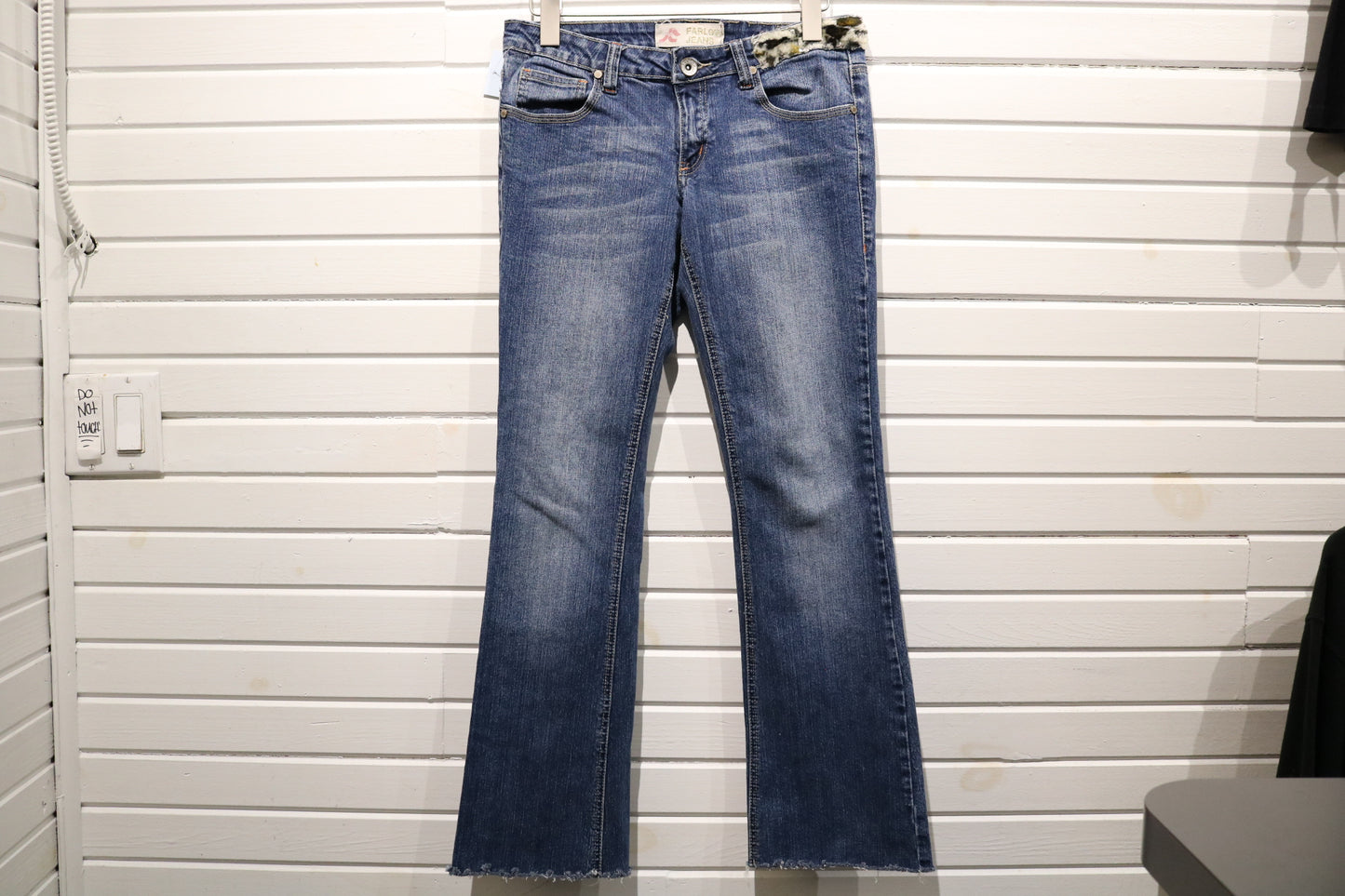 Farlow-Jeans Bootcut Denim Pants | Vintage 2000s Animal Print Pocket Western Jeans | Furry Trim Statement Bottoms