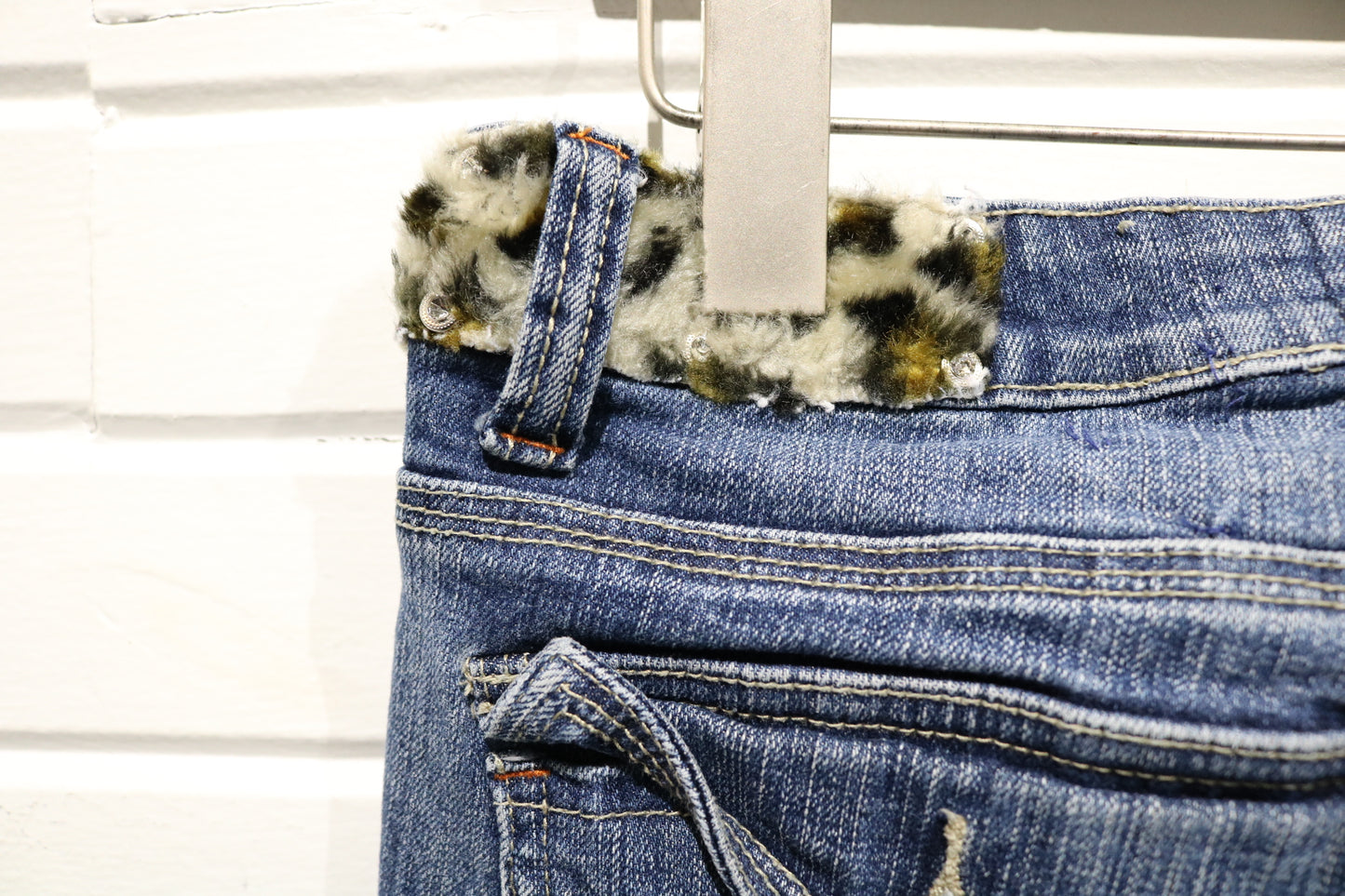 Farlow-Jeans Bootcut Denim Pants | Vintage 2000s Animal Print Pocket Western Jeans | Furry Trim Statement Bottoms