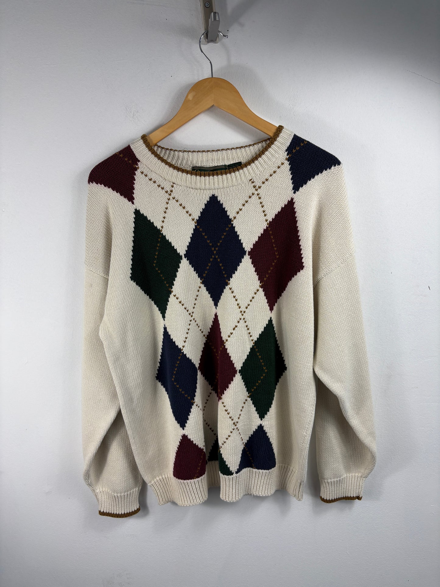 Croft-Barrow Sweater | Vintage 90s Argyle Knit Crewneck Pullover | Classic Preppy Knitwear
