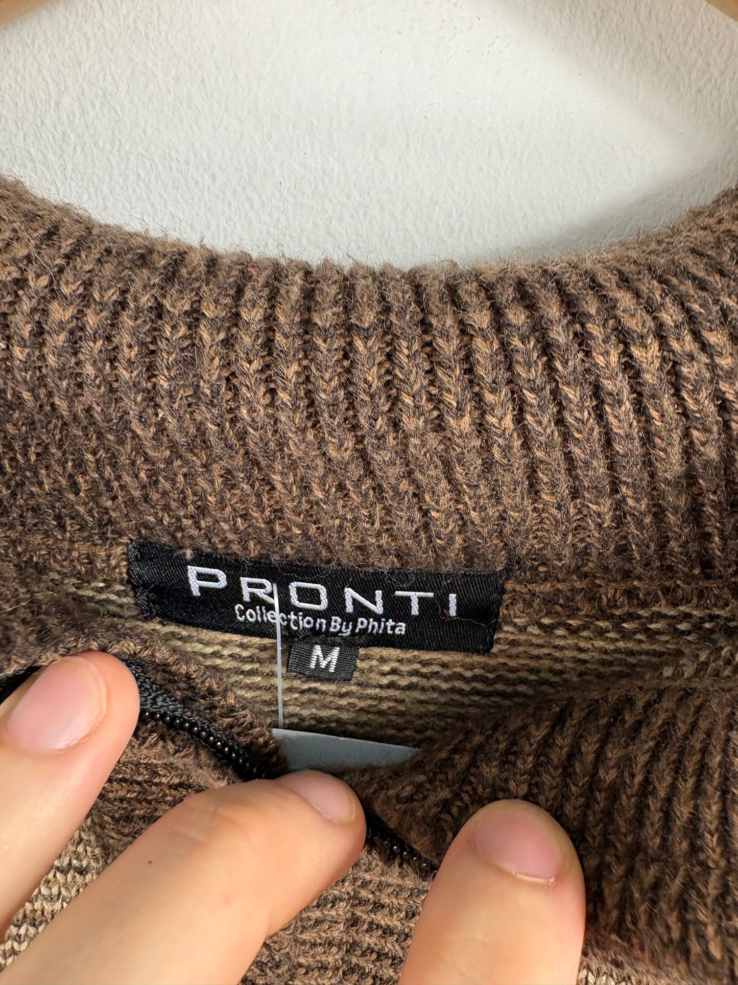 Pronti Collection By Phita Sweater | Vintage 90s Brown Half-Zip Knit Pullover | Striped Retro Knitwear