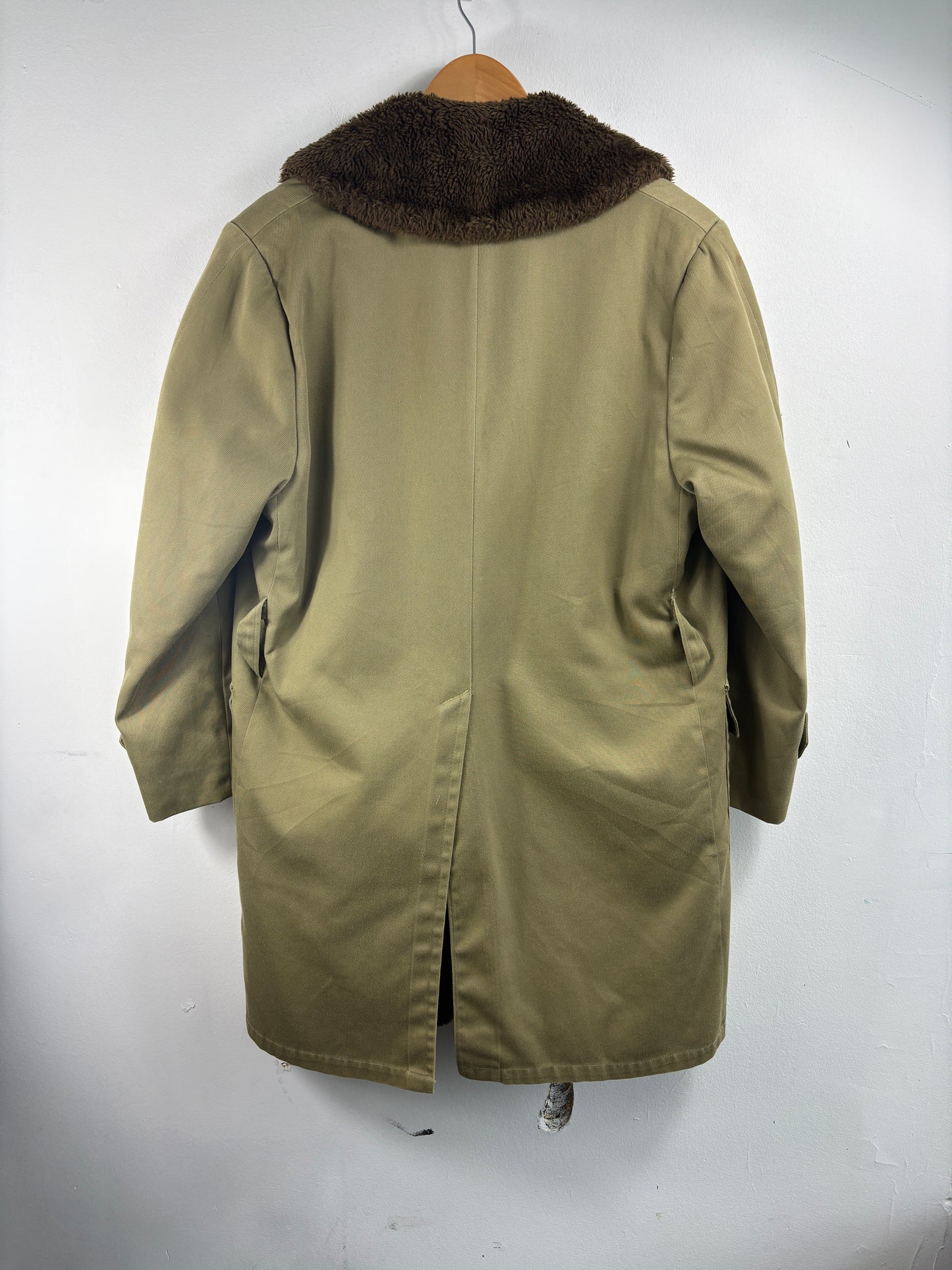 Marshall Field & Company Coat | Vintage 1950s Sherpa Collar Overcoat | Heavyweight Outdoor Wear | Olive + Brown