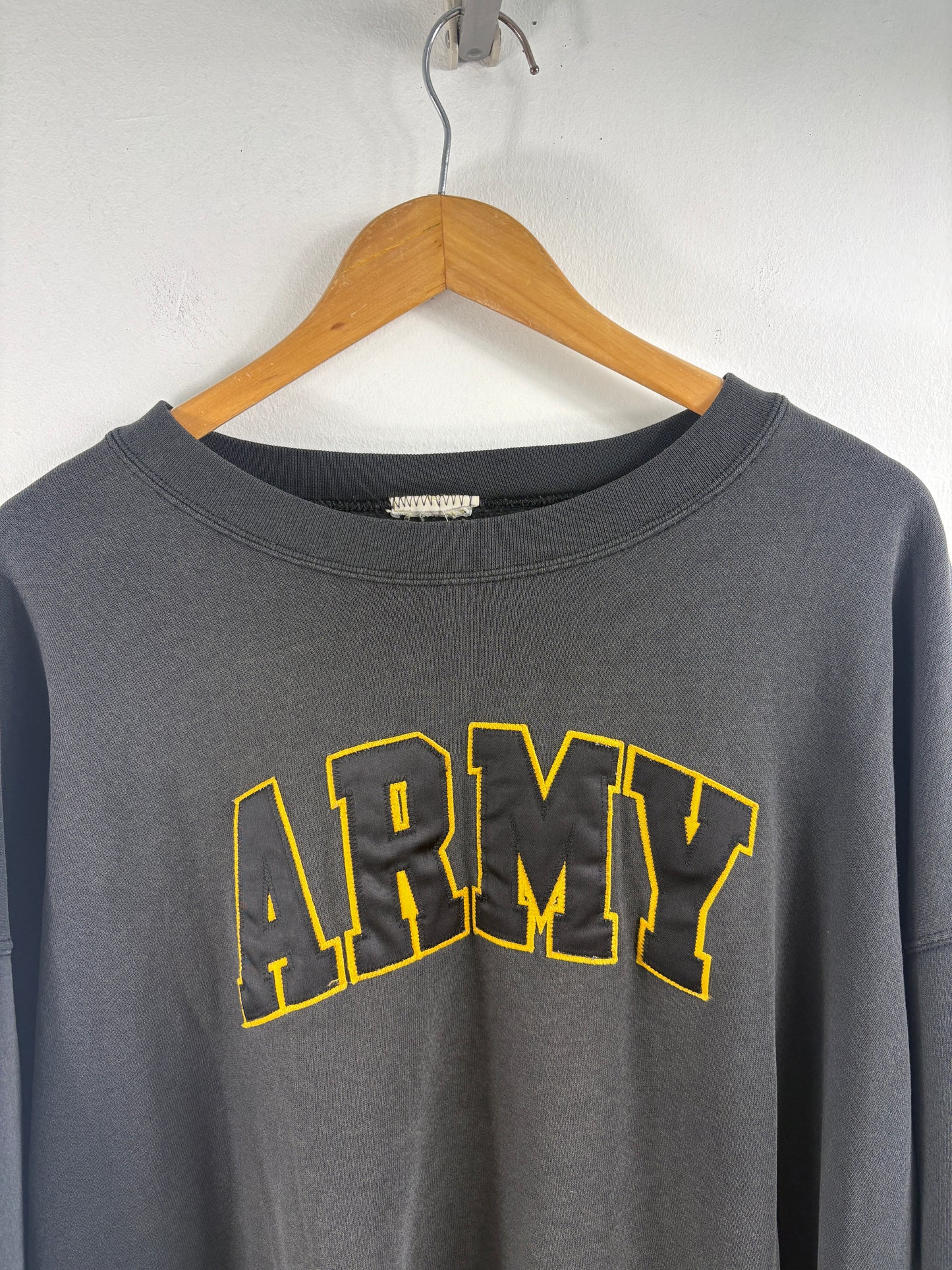 Army Sweatshirt | Vintage Military Graphic Pullover Crewneck | Bold Letter Appliqué