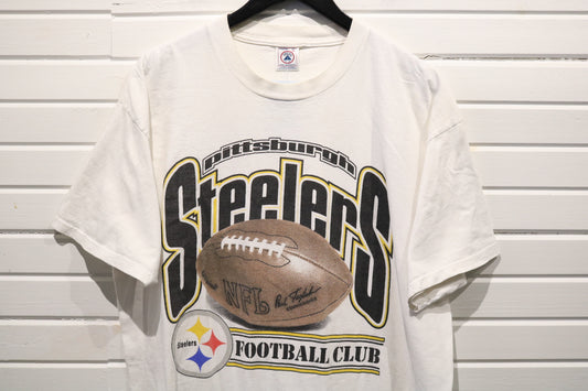 Pittsburgh-Steelers T-Shirt | Vintage NFL Football Club Graphic Tee | 90s Sports Fan Shirt | Distressed White