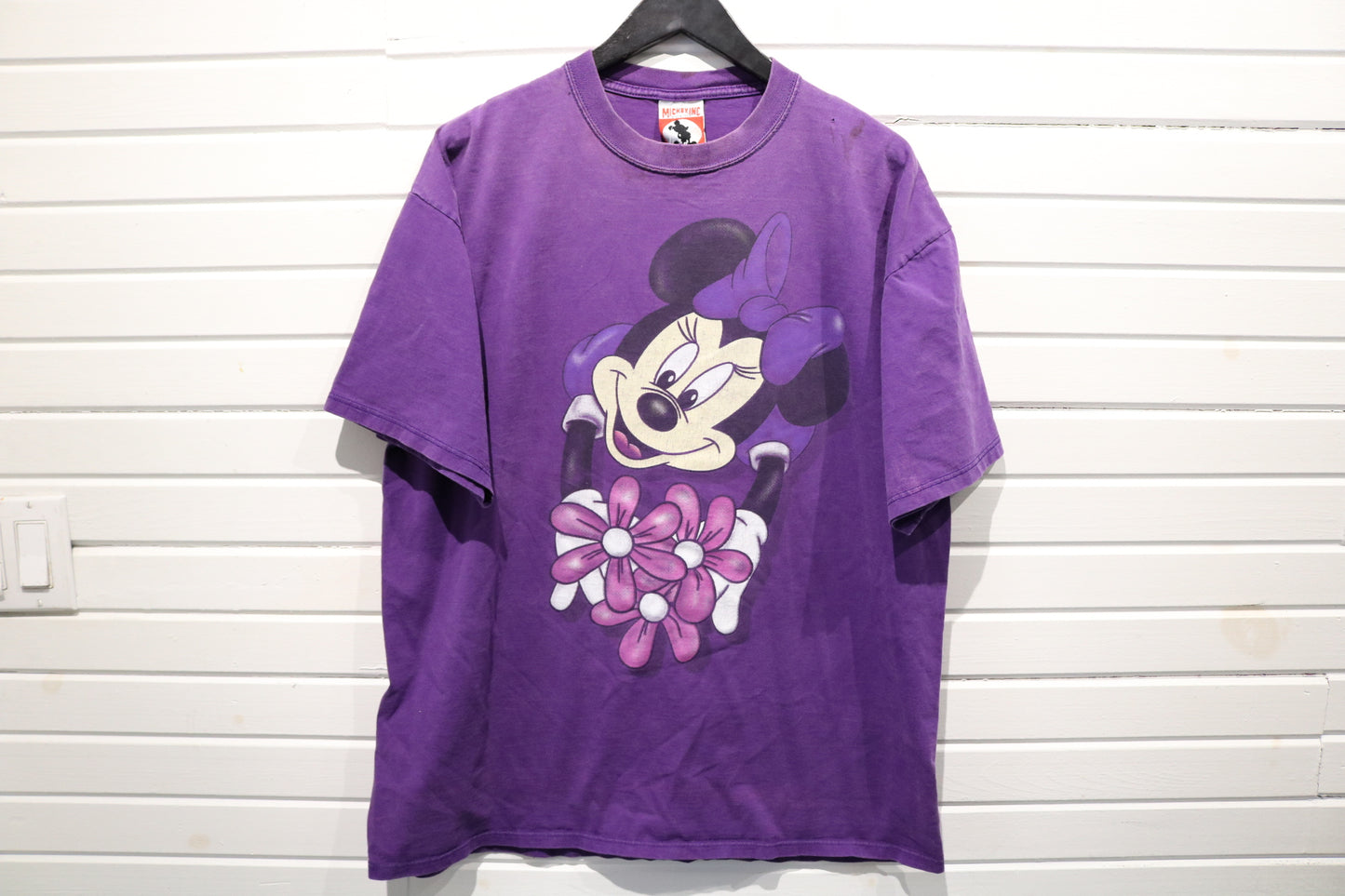 Mickey-Inc Minnie Mouse T-Shirt | Vintage '90s Cartoon Graphic Tee | Purple Minnie With Flowers