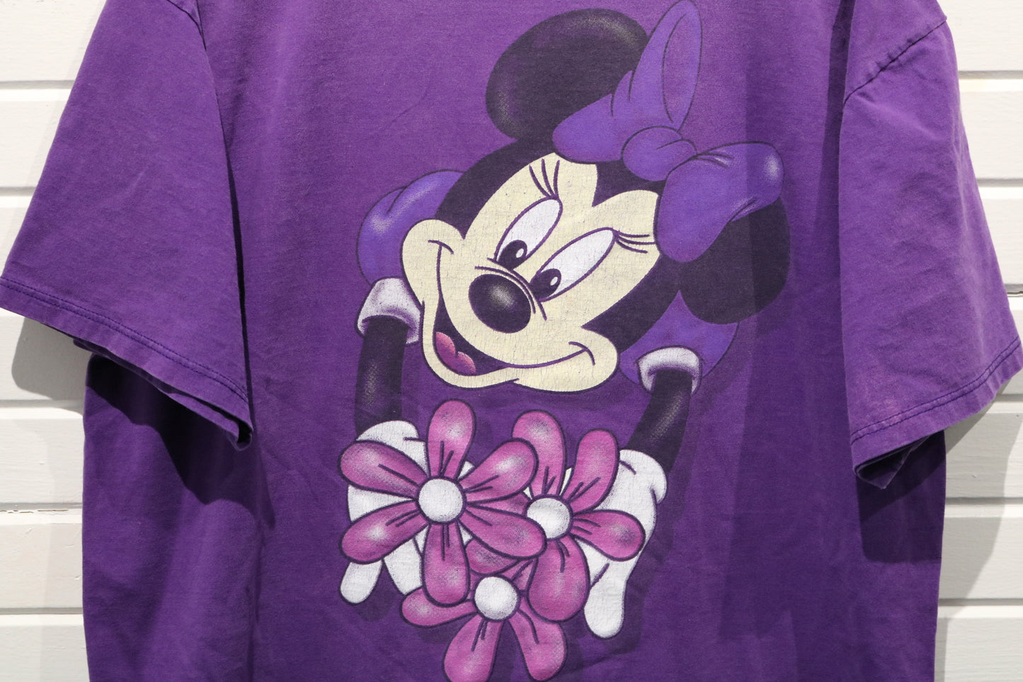Mickey-Inc Minnie Mouse T-Shirt | Vintage '90s Cartoon Graphic Tee | Purple Minnie With Flowers