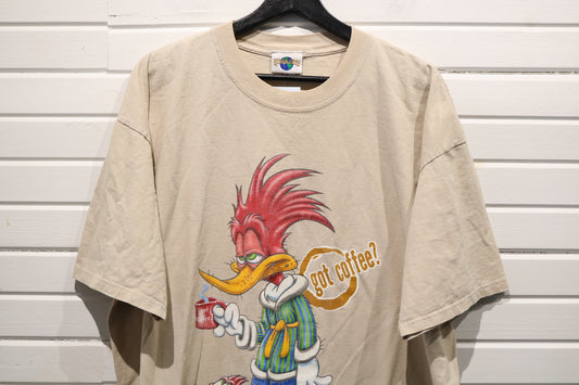 Universal-Studios Woody Woodpecker T-Shirt | Vintage 1990s Got Coffee Graphic Tee | Classic Cartoon Clothing