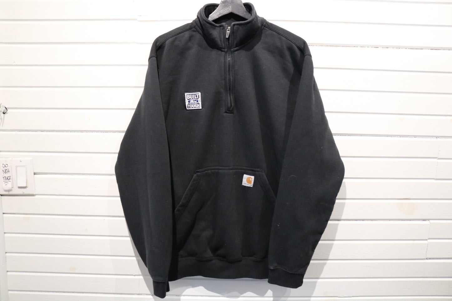 Carhartt Quarter-Zip Sweatshirt | Vintage Built-Ford-Tough Patch Loose Fit Workwear Pullover | Heavyweight Black Outerwear