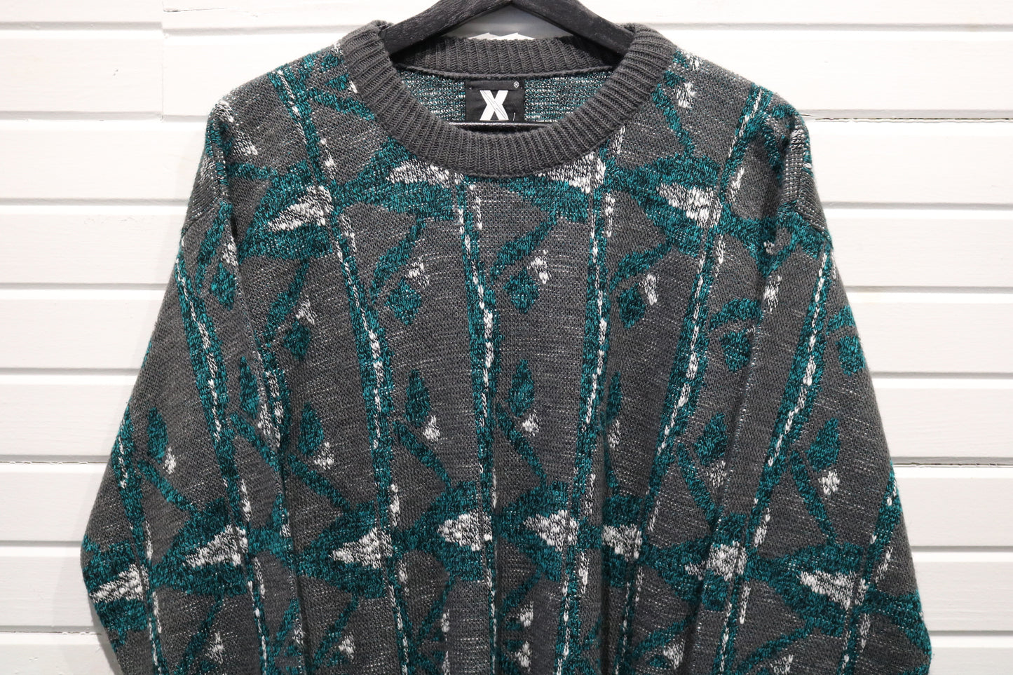 X-Statix Sweater | Vintage 90s Abstract Pattern Knit Pullover | Graphic Statement Crewneck