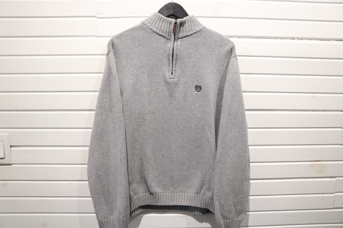 Chaps Knit Zip Sweater | Vintage 90s Ribbed Mockneck Pullover | Classic Gray Knitwear