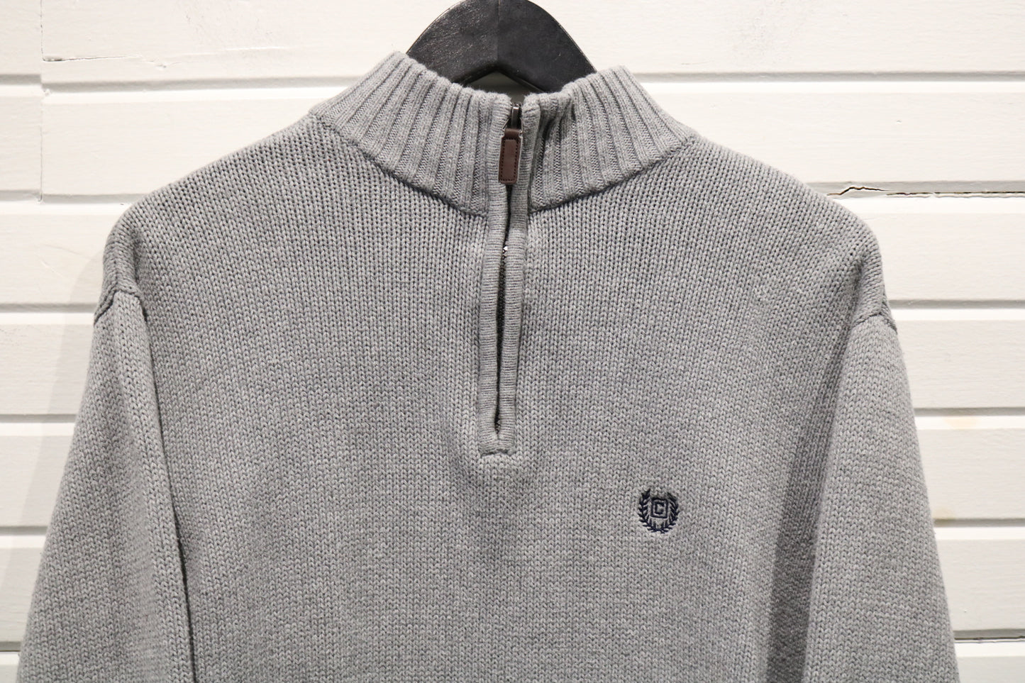 Chaps Knit Zip Sweater | Vintage 90s Ribbed Mockneck Pullover | Classic Gray Knitwear