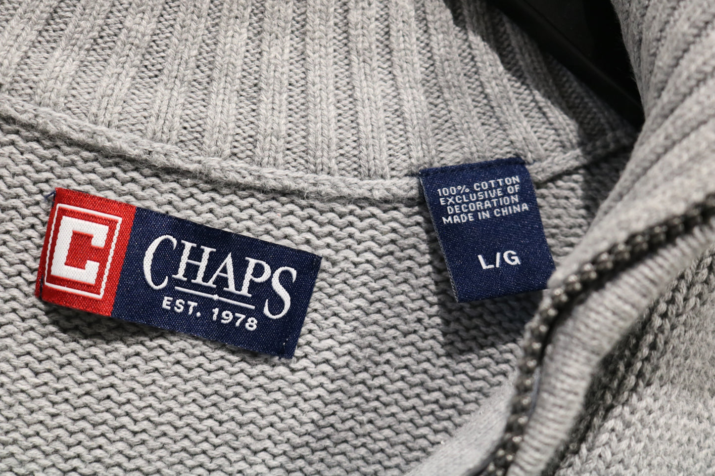 Chaps Knit Zip Sweater | Vintage 90s Ribbed Mockneck Pullover | Classic Gray Knitwear