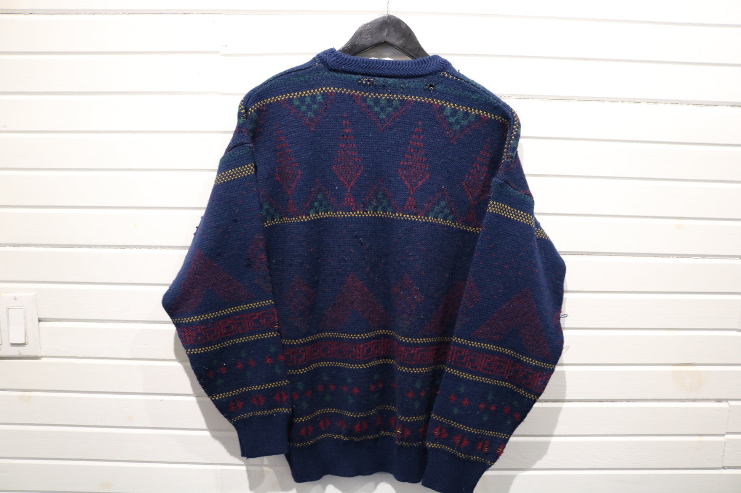 Club-Member Sweater | Vintage 1980s Geometric Pattern Knit Pullover | Classic Cozy Layer