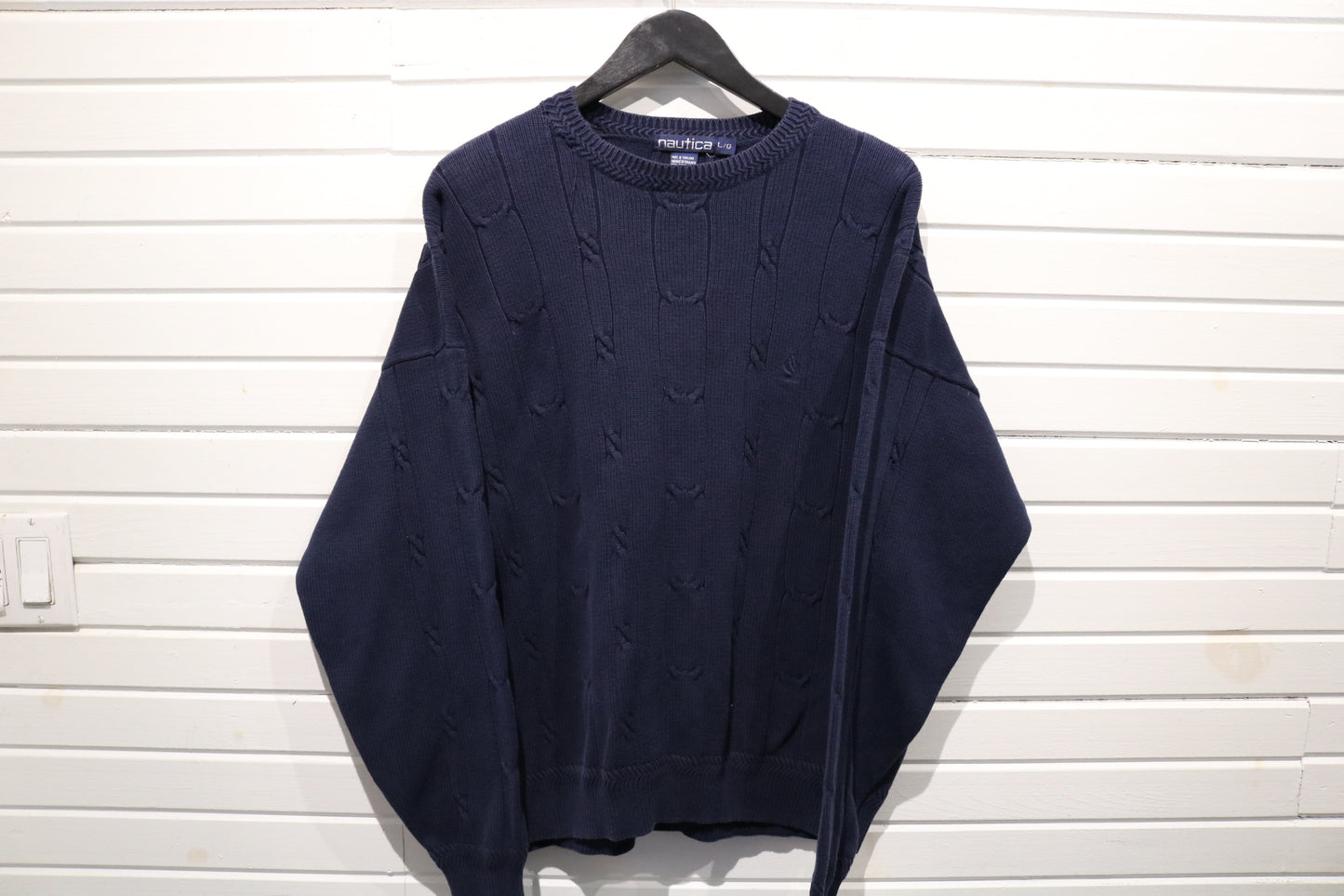 Nautica Sweater | Vintage Cable Knit Pullover | Classic Navy Crewneck Knitwear | Large Size