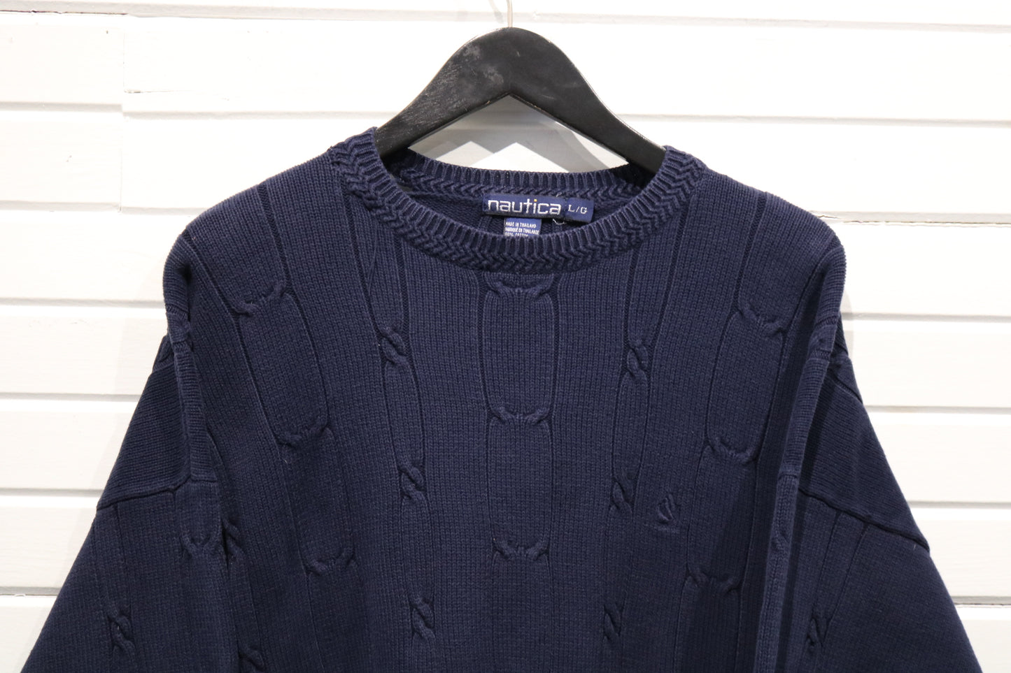 Nautica Sweater | Vintage Cable Knit Pullover | Classic Navy Crewneck Knitwear | Large Size