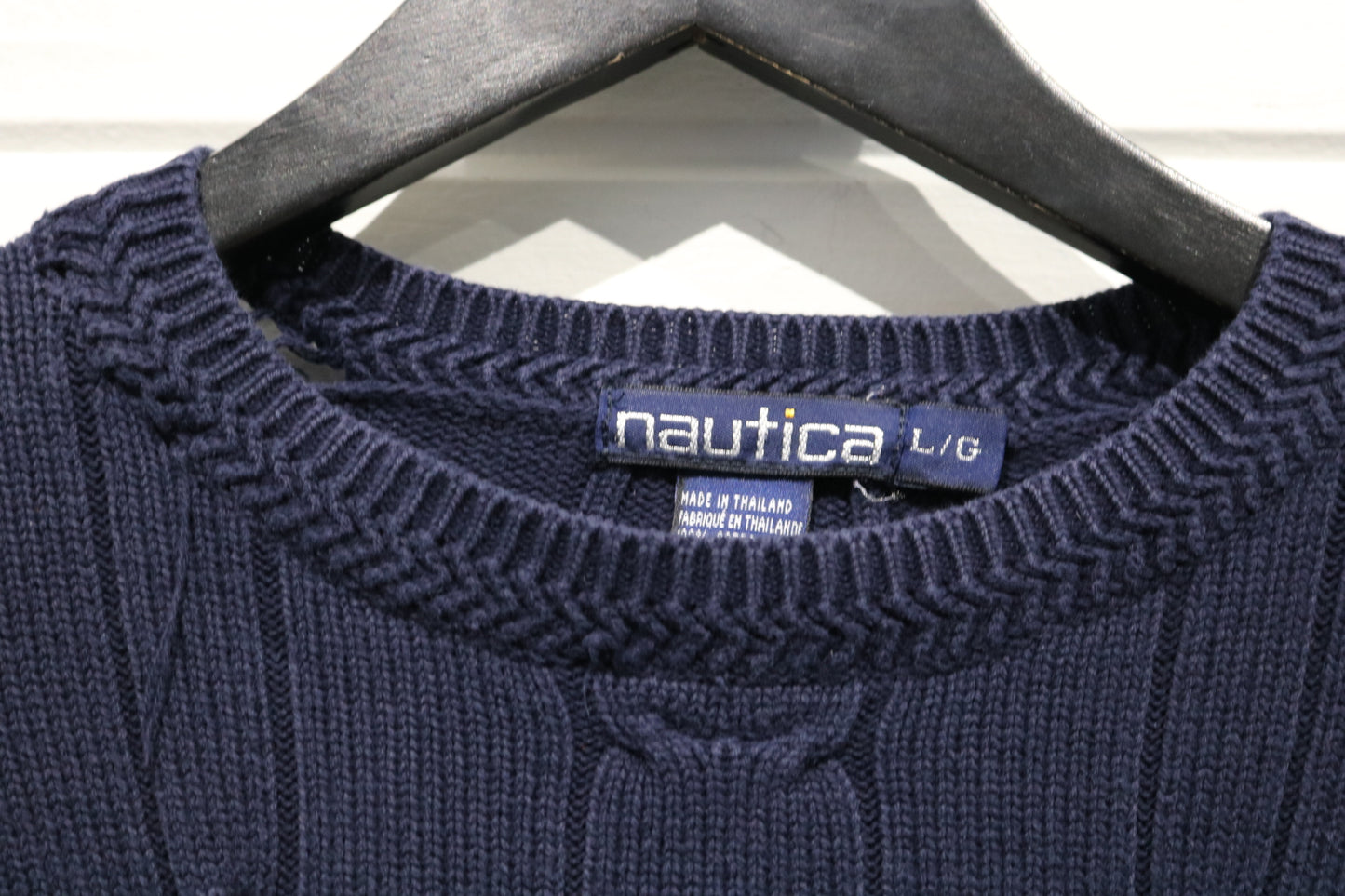 Nautica Sweater | Vintage Cable Knit Pullover | Classic Navy Crewneck Knitwear | Large Size