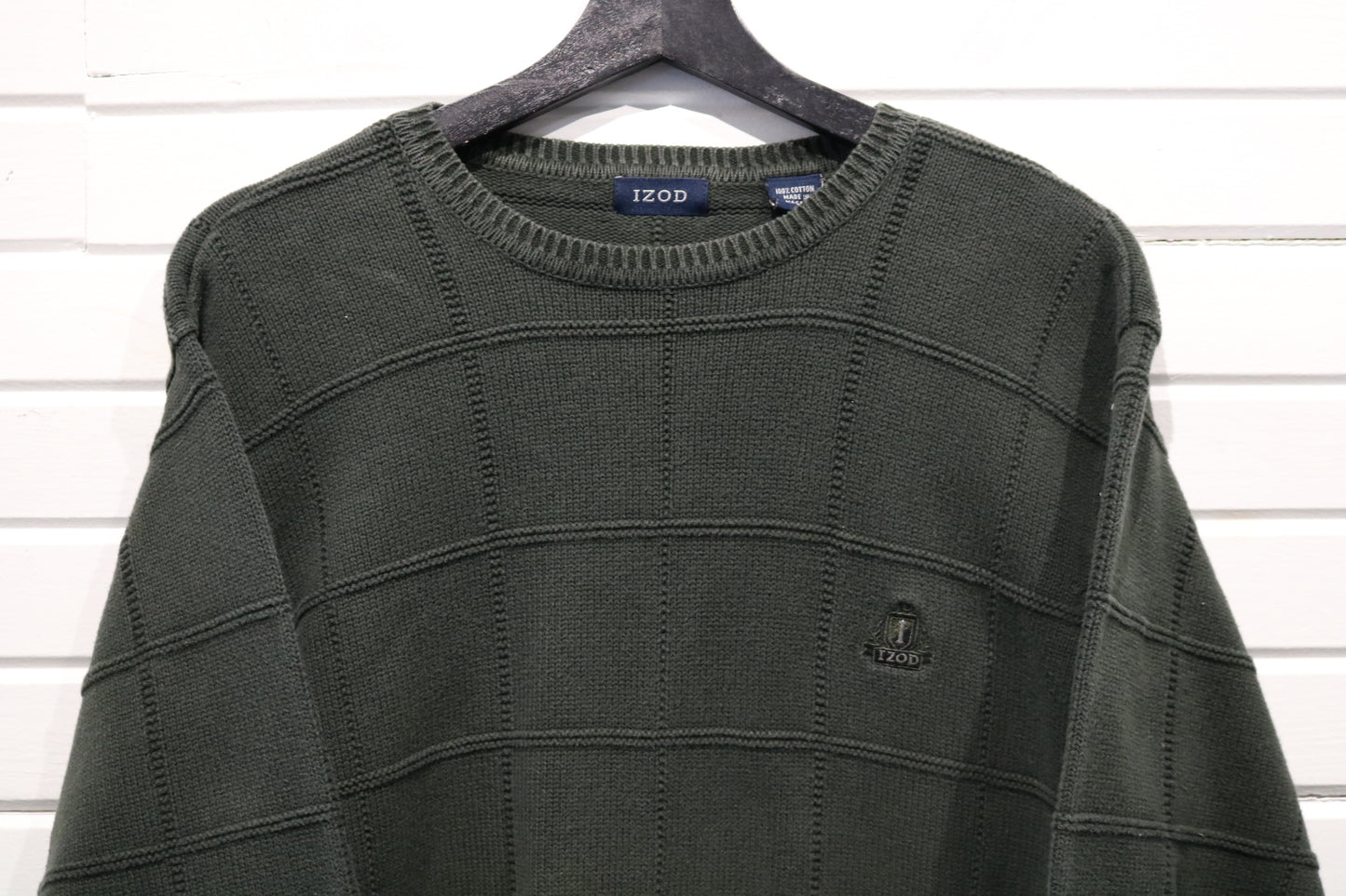 IZOD Sweater | Vintage 90s Checkered Knit Crewneck Pullover | Classic Soft Cotton Knitwear