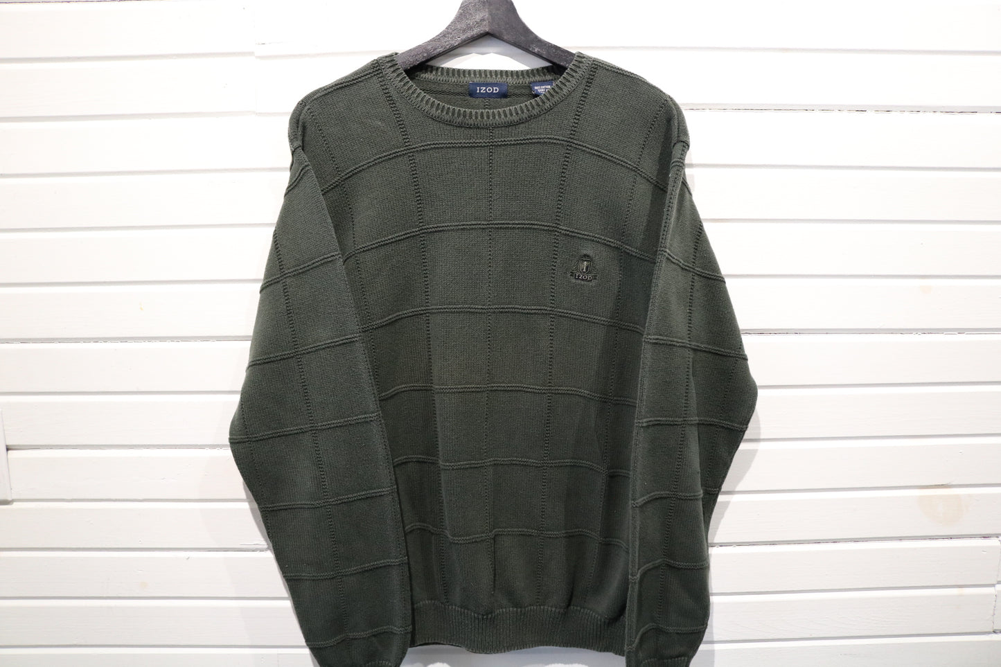 IZOD Sweater | Vintage 90s Checkered Knit Crewneck Pullover | Classic Soft Cotton Knitwear
