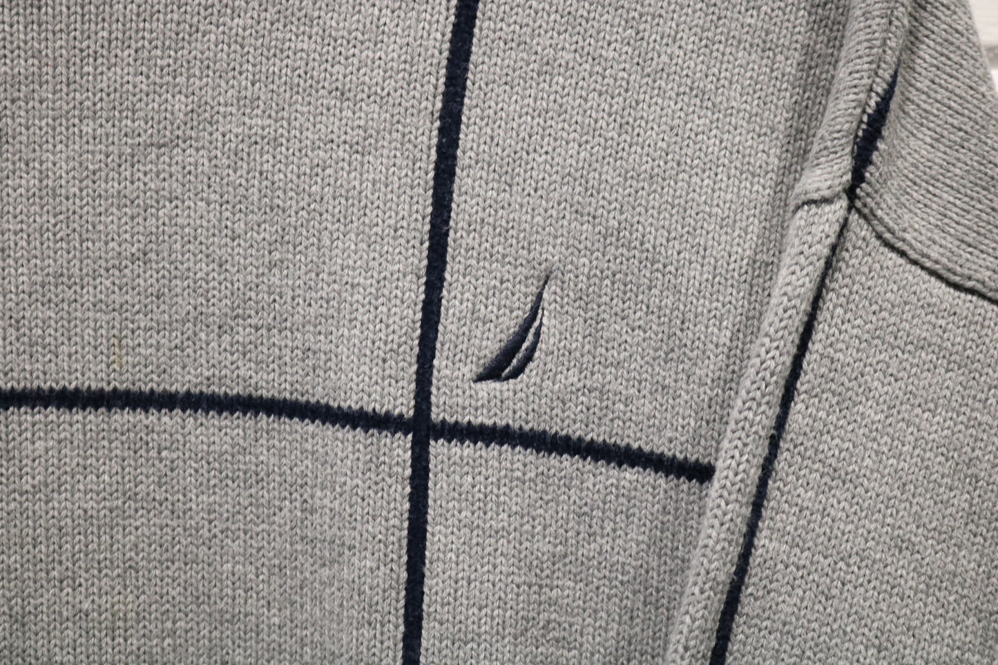 Nautica Knit Sweater | Vintage Windowpane Pattern Crewneck Pullover | Classic 90s Menswear