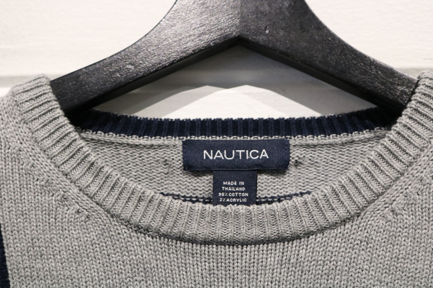 Nautica Knit Sweater | Vintage Windowpane Pattern Crewneck Pullover | Classic 90s Menswear