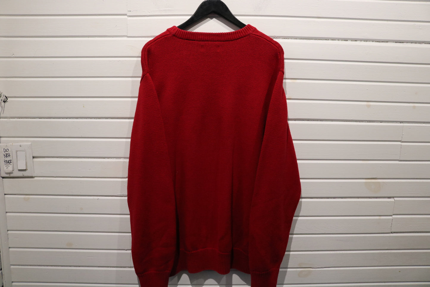Chaps Knit Sweater | Vintage 90s Classic Red Pullover Crewneck | Embroidered Crest Knitwear