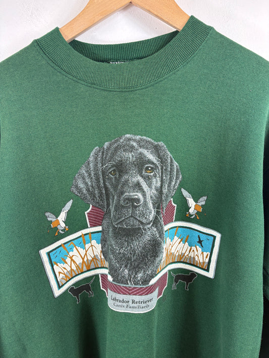 Lee Labrador Retriever Sweatshirt | Vintage 90s Animal Graphic Crewneck Pullover | Green Dog Lover Sweater