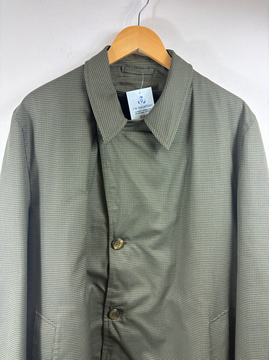 Rainfair Houndstooth Coat | Vintage 70s Men's Water-Repellent Trench Jacket | Classic Green Outerwear
