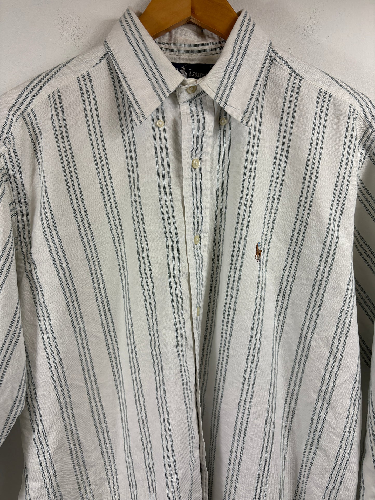 Ralph-Lauren Striped Button-Up Shirt | Vintage Classic Pinstripe Long Sleeve Shirt | Preppy Mens Casualwear