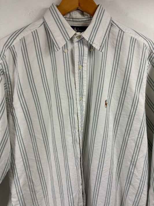 Ralph-Lauren Striped Button-Up Shirt | Vintage Classic Pinstripe Long Sleeve Shirt | Preppy Mens Casualwear