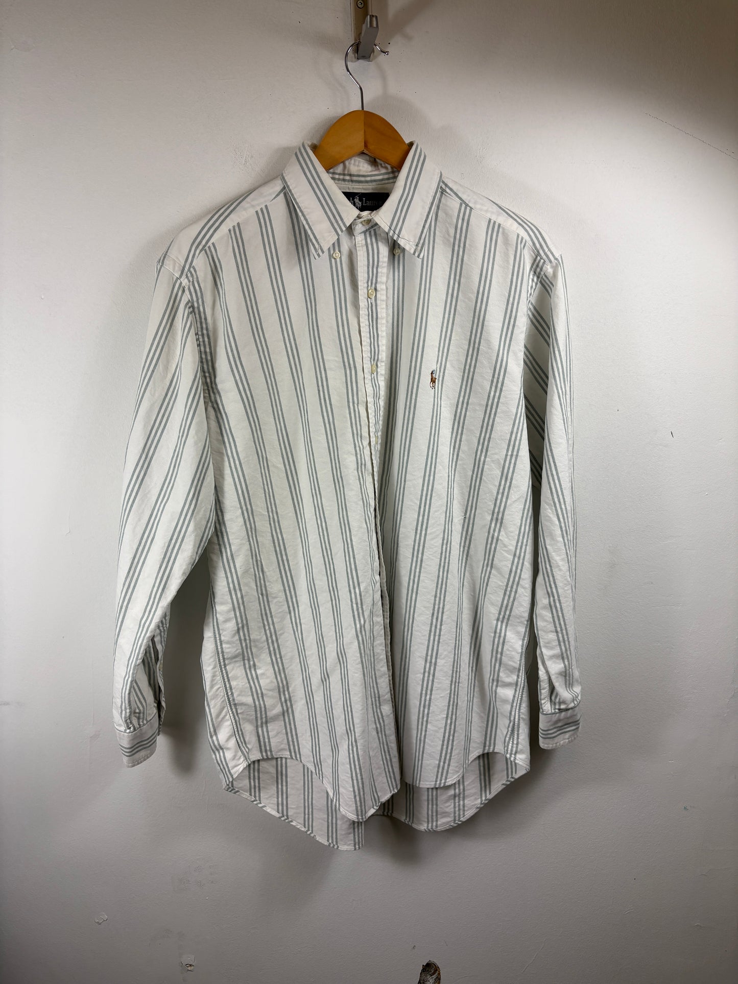 Ralph-Lauren Striped Button-Up Shirt | Vintage Classic Pinstripe Long Sleeve Shirt | Preppy Mens Casualwear