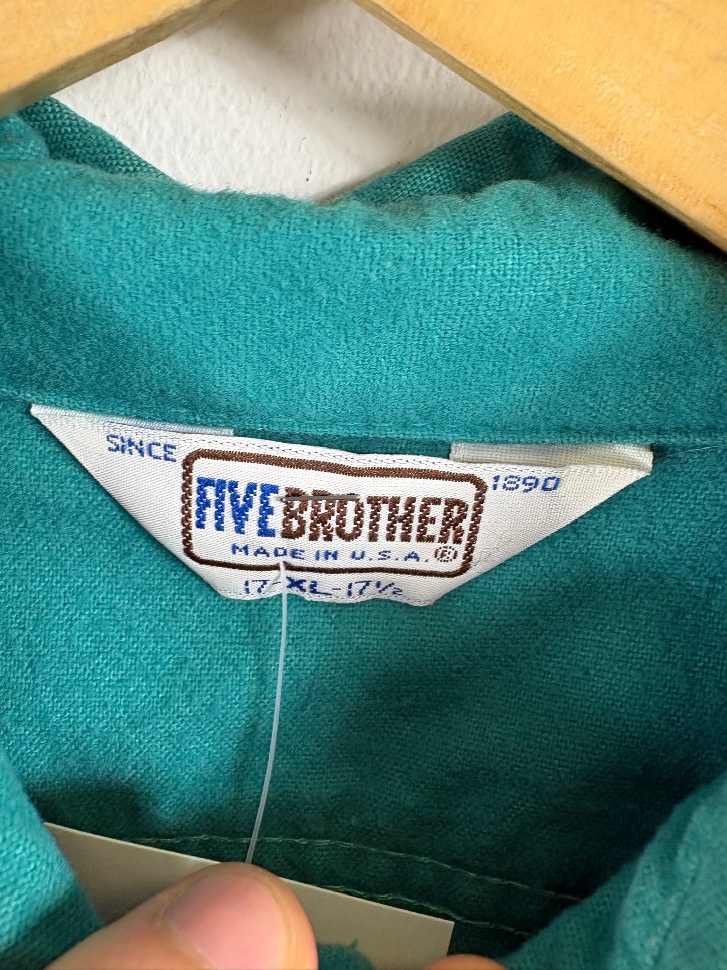 Five-Brother Button-Up Shirt | Vintage Teal Double Pocket Work Shirt | Classic Outdoor Style