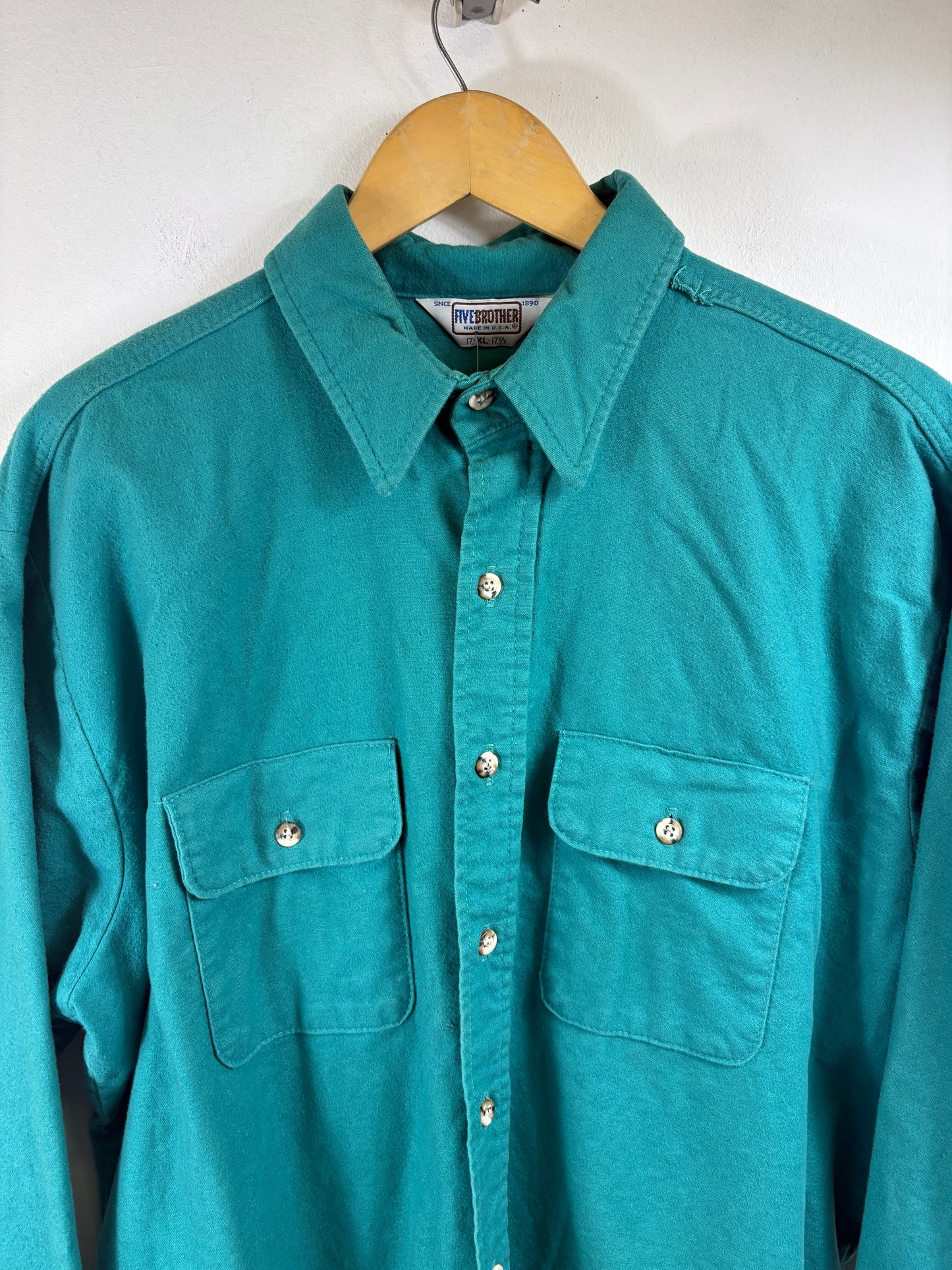 Five-Brother Button-Up Shirt | Vintage Teal Double Pocket Work Shirt | Classic Outdoor Style